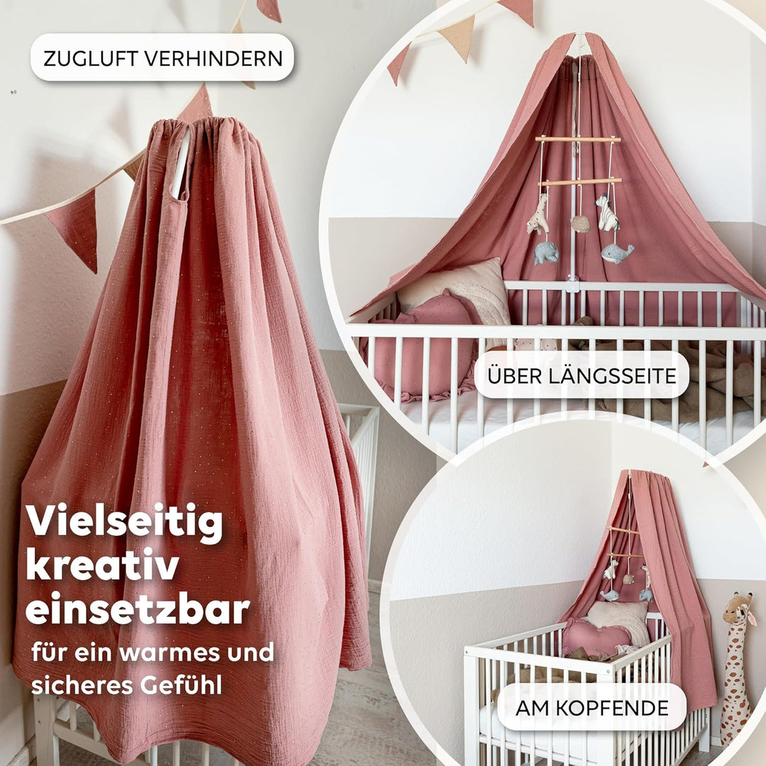 lilimaus Betthimmel Babybett mit Gold Applikation in 12 Farben [inkl. Himmelstange] - Himmel Babybet