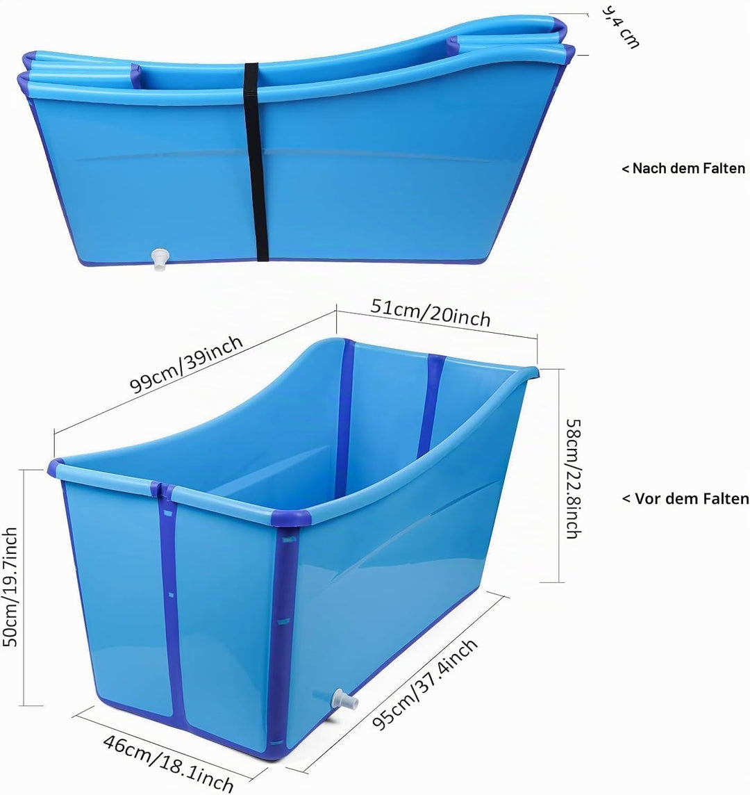 Faltbare Badewanne für Dusche – Mobile Badewanne für Erwachsene & Kinder, Grosse Klappbare Badewanne
