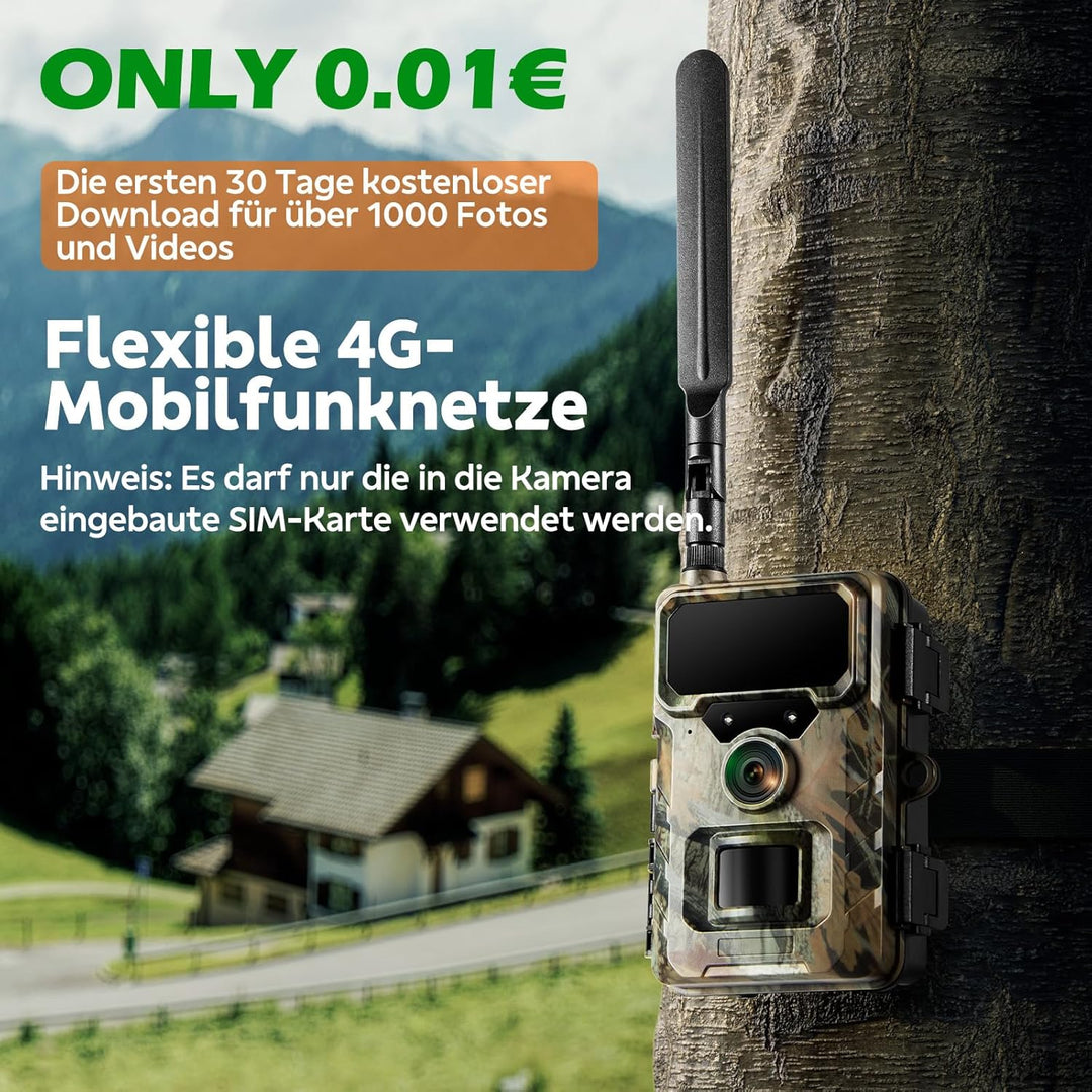 VOOPEAK 4G Wildkamera mit Handyübertragung APP, 1080P 32MP Wildtierkamera mit Nachtsicht Bewegungsme