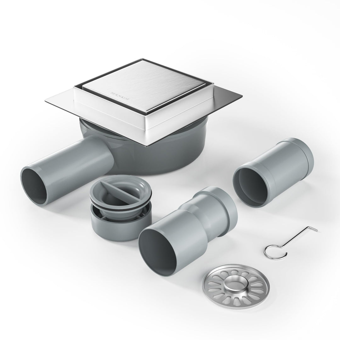 Duschrinne Quadrat 10 * 10cm, 360° Siphon mit Geruchsstop und Haarsieb 2 in1 Befliesbar Edelstahl Ab