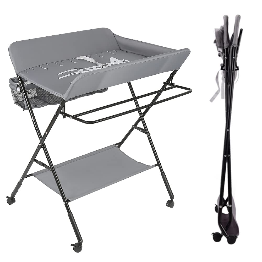 Wickeltisch Klappbar, Höhenverstellbare Wickelkommode, Traglast bis 15 kg, Anwendbare Mütter Höhe: 1