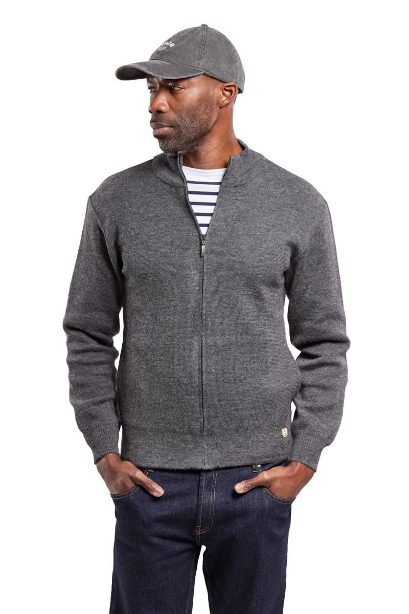 Armor Lux Herren Cardigan mit Reissverschluss Plouescat aus Wolle Strickjacke (1er Pack) S Grau (150