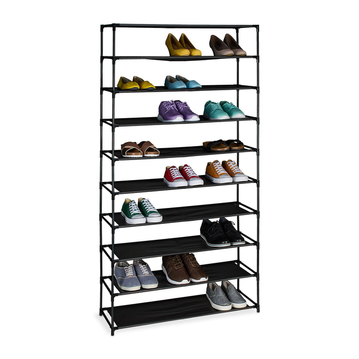 Relaxdays Schuhregal, mit 10 Ebenen, Metall Schuhablage, Stoff Ablage, Schuhgestell für den Flur, Sc