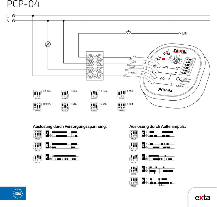 Zamel PCP-04 Zeitrelais Multifunktionsrelais für Unterputz Dosen Zeitschalter 8 Verschiedene Funktio