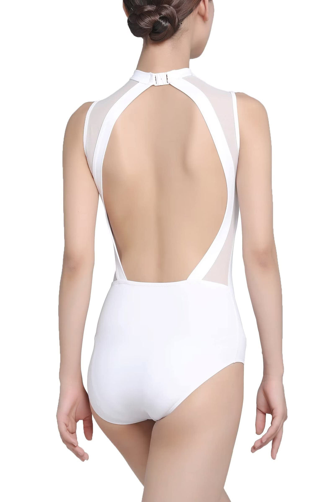 s.lemon Nackennetz Rückenfrei Gymnastik Trikots Ballett Tanz Trikots für Damen,mit BH Pad L Weiss, L