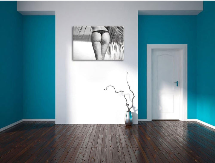 Pixxprint Sexy Frau am Strand Kunst als Leinwandbild/Grösse: 100x70 cm/Wandbild/Kunstdruck/fertig be