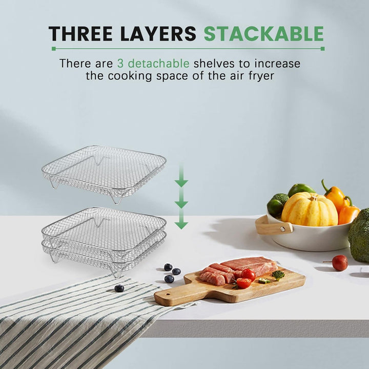 Pyatofyy Airfryer Rack, Square Dreischichtiges Luftfritteusen-dörrgestell, Heissluftfritteuse Airfry