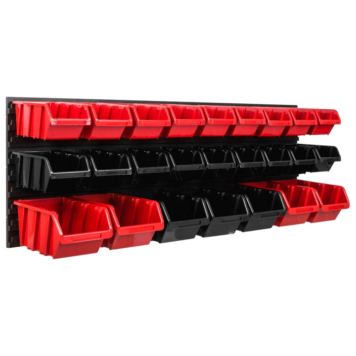 SimpleThing Lagersystem Werkstattregal | 115 x 39 cm | 25 stck. Box | Wandregal mit Stapelboxen - Wa