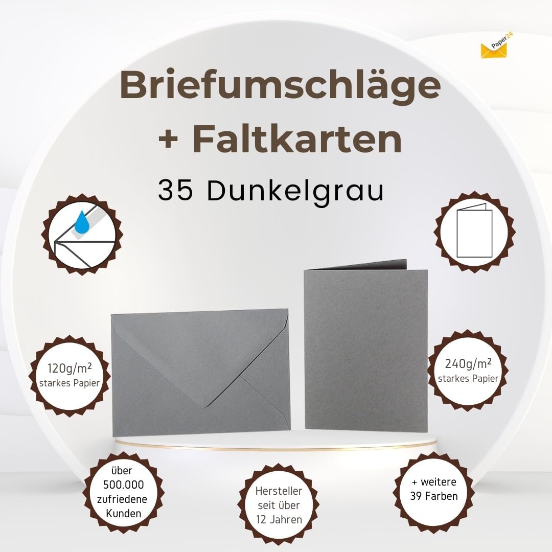 Je 75 farbige Briefumschläge DIN C6 (114 x 162 mm) mit passenden Faltkarten DIN A6 (100 x 150 mm) in