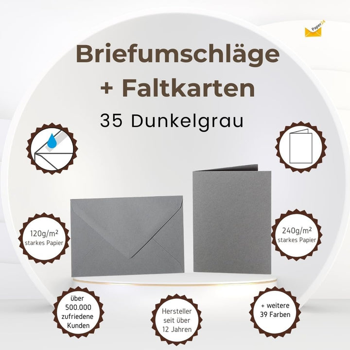 Je 75 farbige Briefumschläge DIN C6 (114 x 162 mm) mit passenden Faltkarten DIN A6 (100 x 150 mm) in