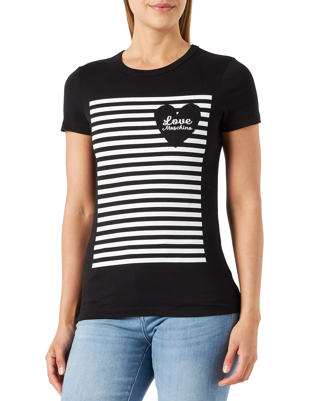 Love Moschino Damen Slim Fit Short-Sleeved T-Shirt 44 Schwarz, 44 Schwarz