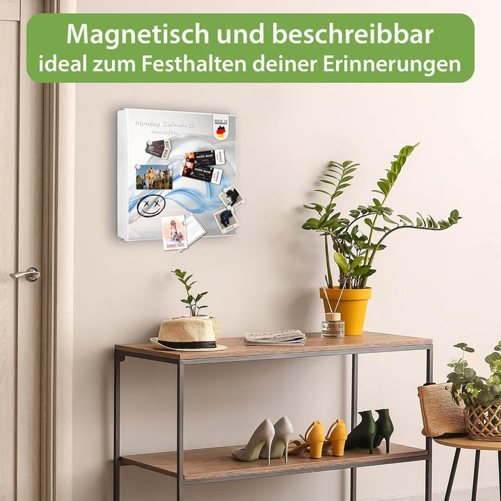 banjado® Grosser Schlüsselkasten Glas/Schlüsselbox 30cm x 30cm mit 50 Haken - Motiv Blauer Schleier/