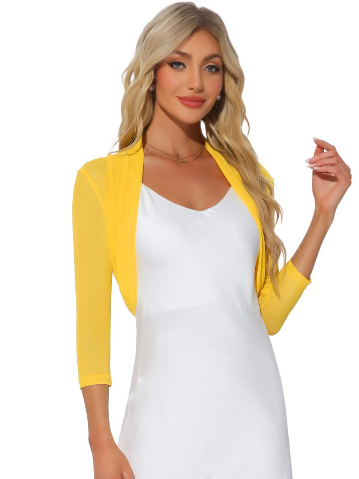 Allegra K Damen Bolero Festlich 3/4 Ärmel Rüschen Mesh Durchsichtig Crop Strickjacke Shrug Boleros X