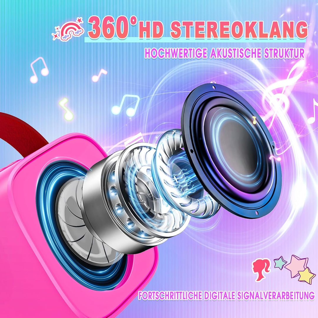 Dislocati Geschenk Mädchen 3-12 Jahre, Karaoke Maschine Kinder mit 2 Karaoke Mikrofon Bluetooth Prin
