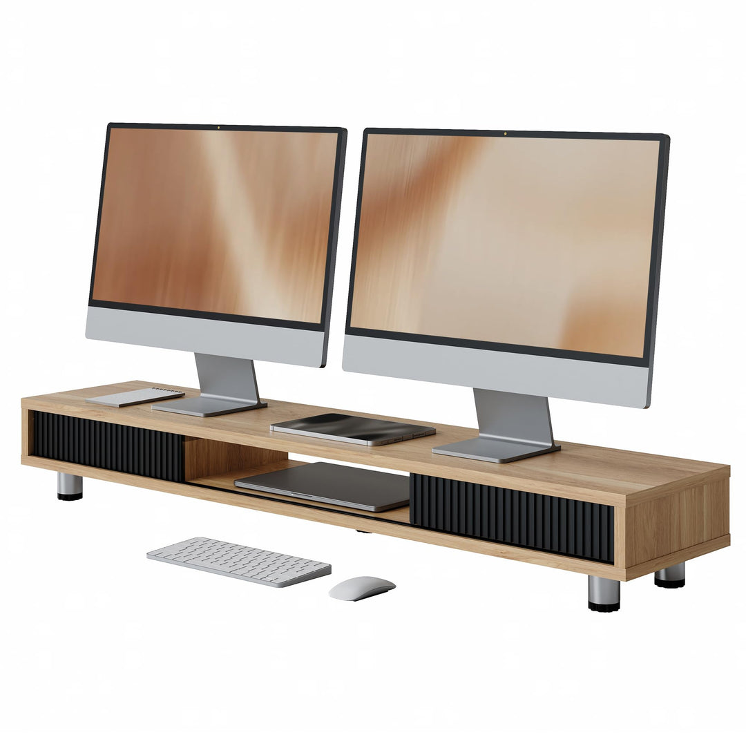 Fenge Dual Monitorständer 108cm Grosser Bildschirmständer mit 2 Glas-Schiebetür Höhenverstellbarer M