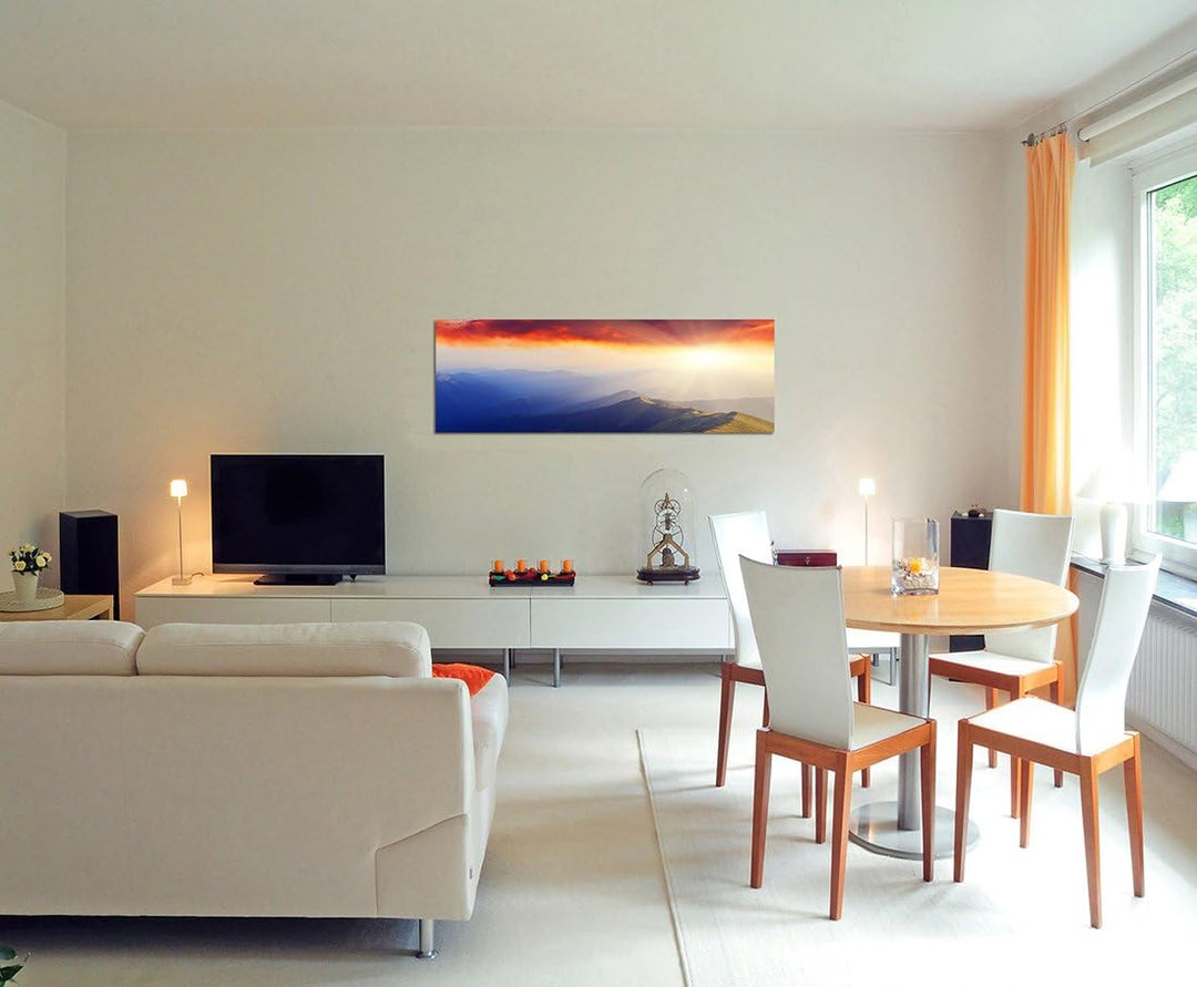 Paul Sinus Art Panoramabild auf Leinwand und Keilrahmen 150x50cm Ukraine Landschaft Berge Himmel Abe