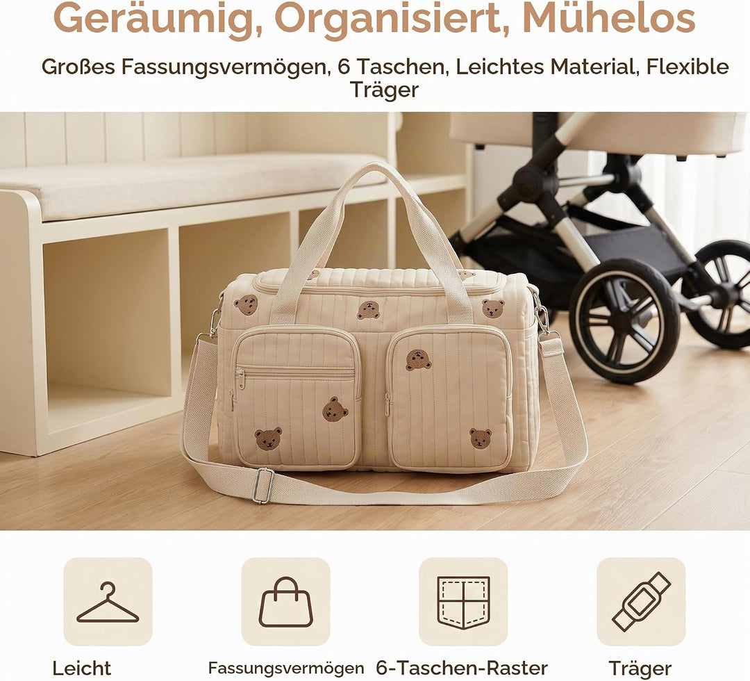 Baby Wickeltasche Grosse Kliniktasche 48x26x22cm Reisewindeltasche Tragetasche Baumwolle Henkeltasch