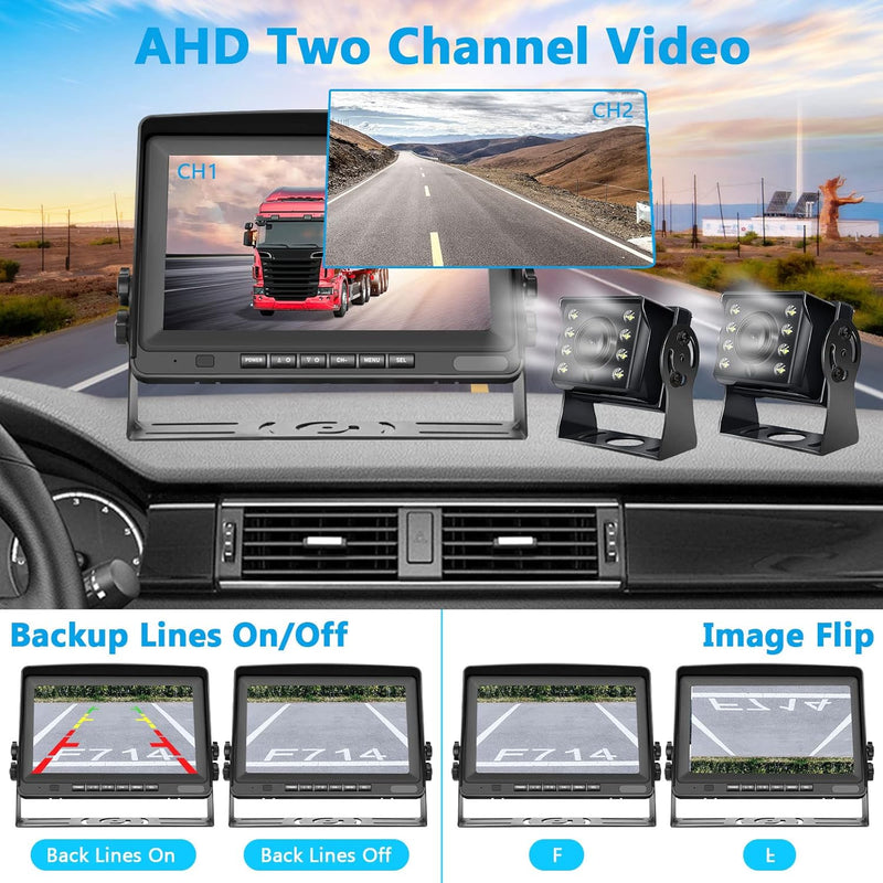 Hodozzy Rückfahrkamera Auto mit 8 Zoll LCD Monitor, AHD 1080P 2*Kameras IP69 Wasserdicht Super Nacht