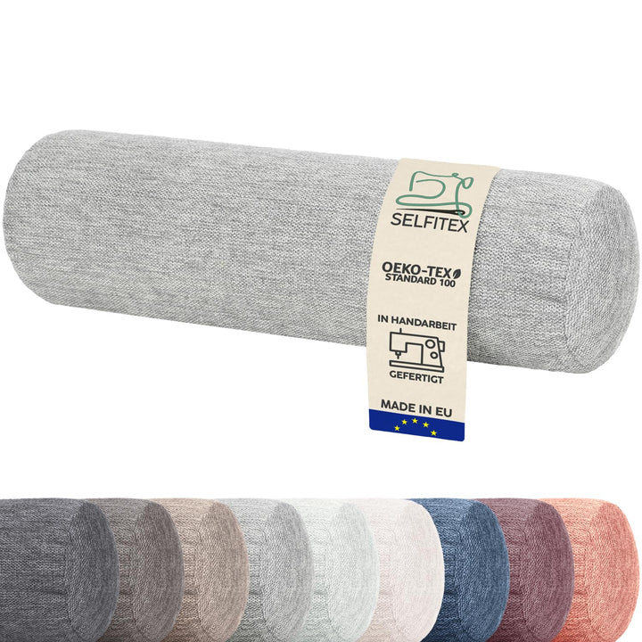 Monsera Extra Lange Nackenrolle - 19x65 cm, weich u. formstabil, fein melierter Bezug, Füllkissen au