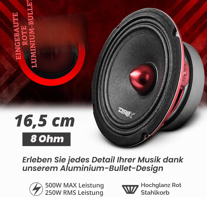 DS18 PRO-X6BM Auto-Mitteltöner, 16,5 cm, 500 W, 8 Ohm, Bass-Lautsprecher 8 Ohm 16,5 cm, 8 Ohm 16,5 c