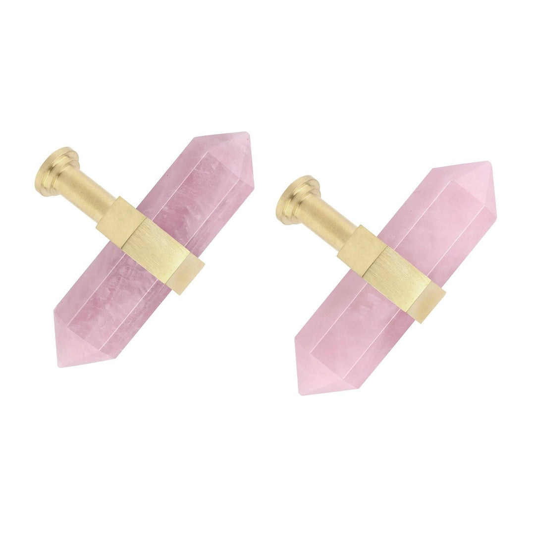 mookaitedecor Satz von 2 Rosenquarz Sechseck Double Kristall Punkte Schublade Knöpfe mit Schrauben,