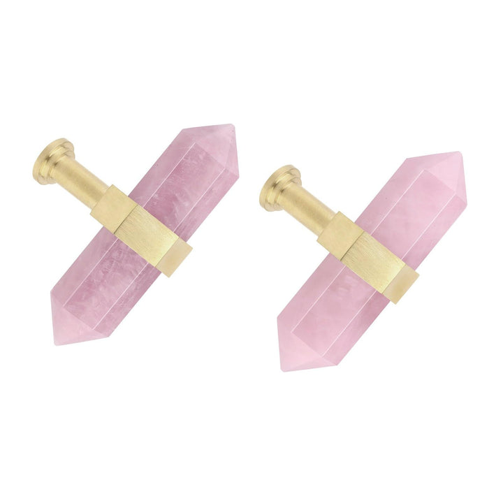 mookaitedecor Satz von 2 Rosenquarz Sechseck Double Kristall Punkte Schublade Knöpfe mit Schrauben,