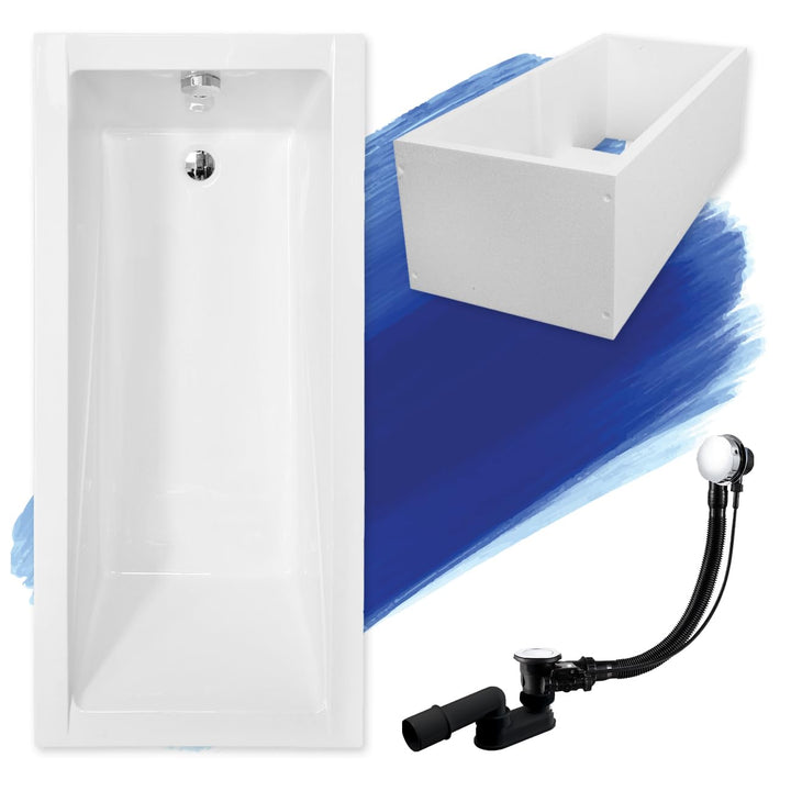 BADLAND Badewanne Original Weiss Acryl Wanne Rechteck MODERN 120x70 KOMPLETTSET SET mit Premium Wann