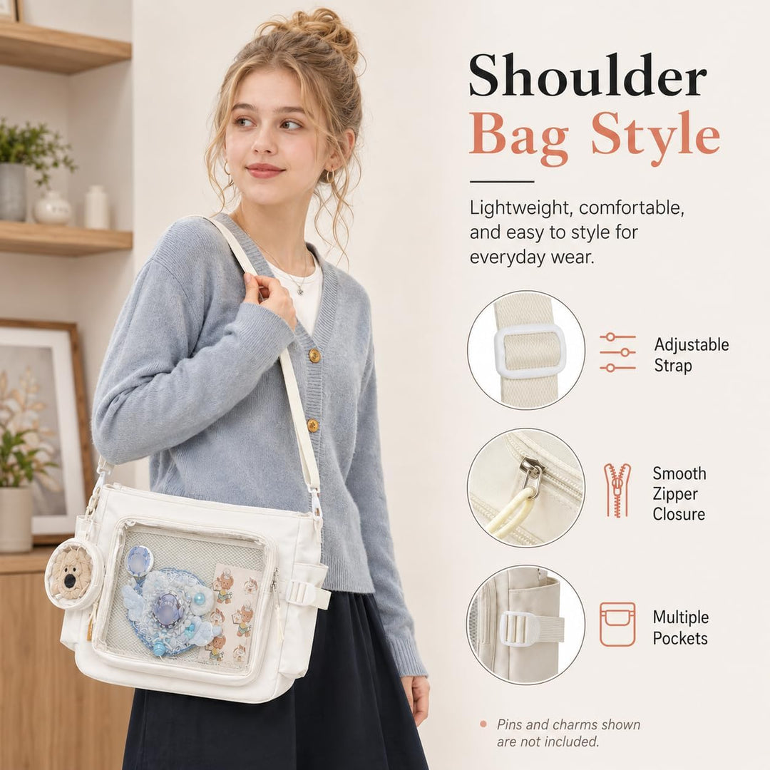 Ita Crossbody Tasche für Damen, Nylon Schultertasche mit transparentem Display-Fenster und herausneh