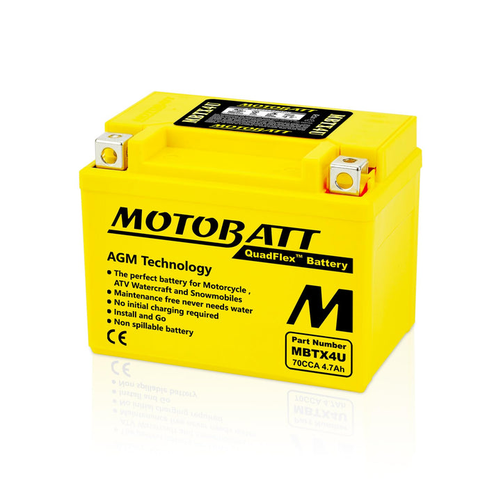 MotoBatt MBTX4U QuadFlex AGM-Batterie, 12 V, 4,7 A, 70 CCA, 12.6 x 8 x 12.1 cm