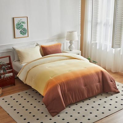 OLDBIAO Bettdecke 135 x 200 cm + 2 Kissenbezüge 80 x 80 cm 3 Teilig mit Beige - Braun Farbverluaf De