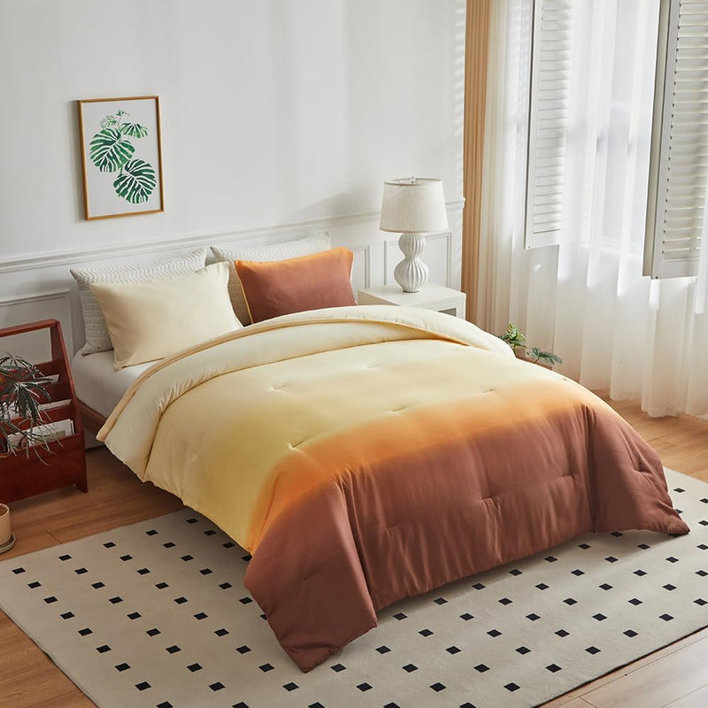 OLDBIAO Bettdecke 135 x 200 cm + 2 Kissenbezüge 80 x 80 cm 3 Teilig mit Beige - Braun Farbverluaf De
