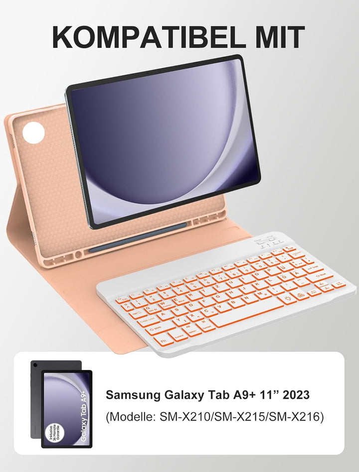 JADEMALL Für Samsung Tablet A9+ Tastatur mit RGB-Beleuchtung – Galaxy Tab A9 Plus Hülle QWERTZ Deuts