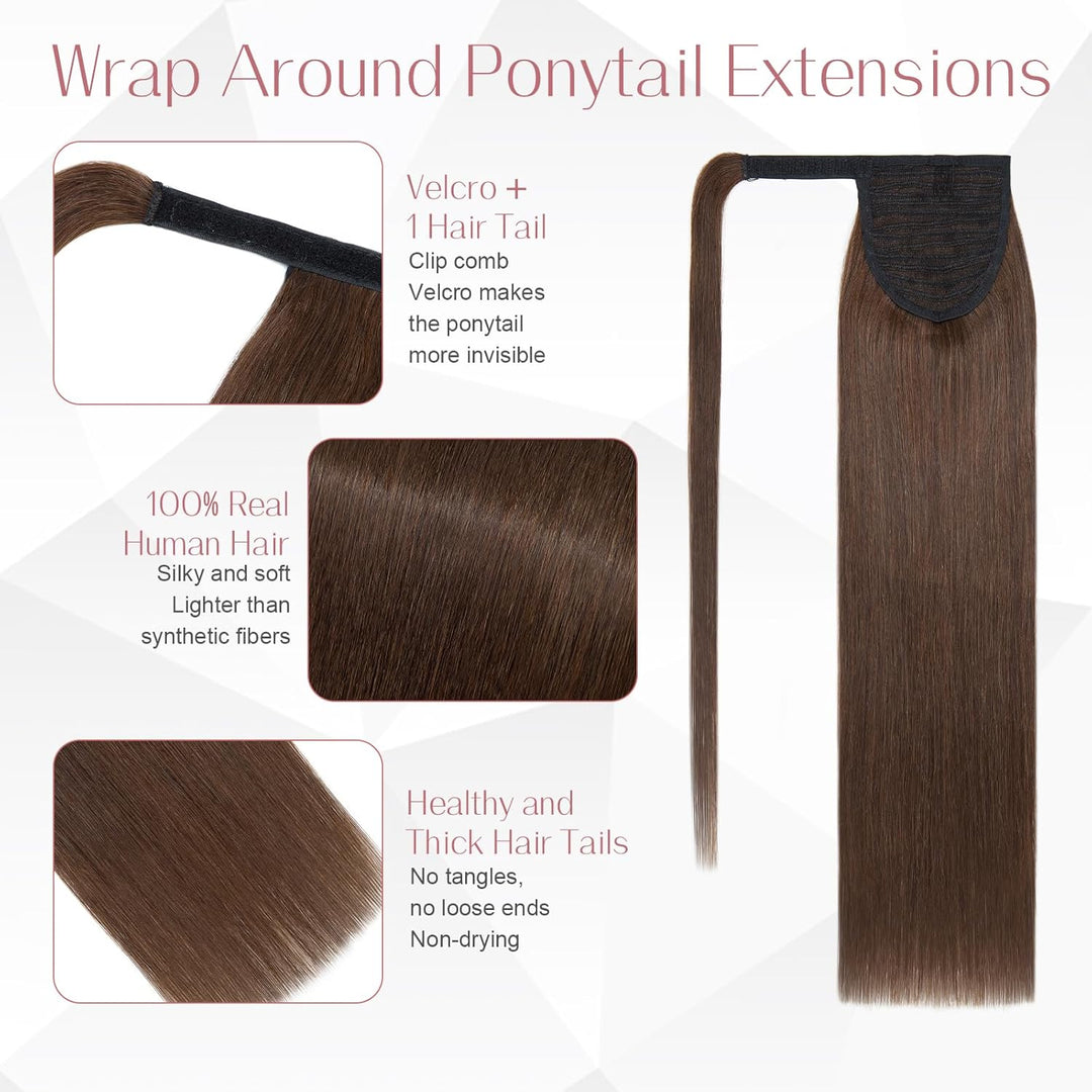 S-noilite Ponytail Extensions Echthaar Wrap Around - 100% Real Echthaar - Pferdeschwanz Haarverlänge