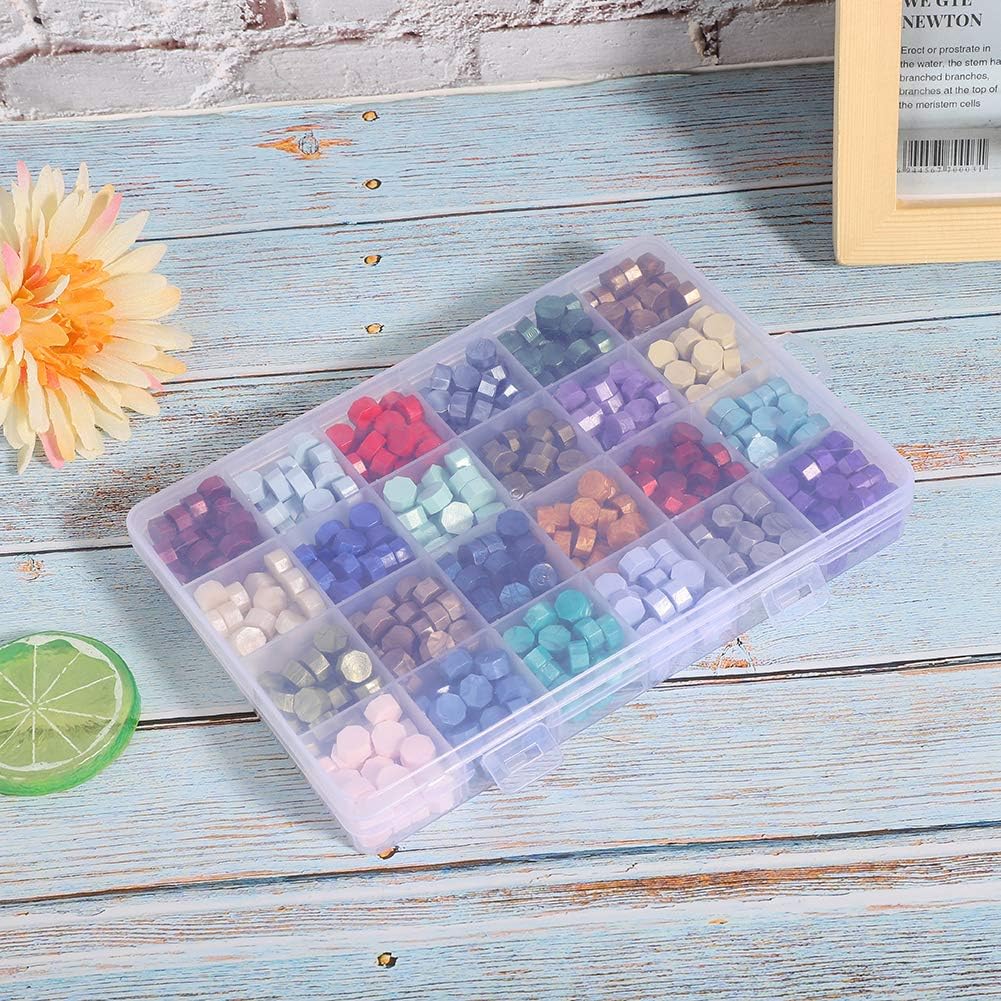 Siegel Wachsperlen Set verpackt in Plastikbox Retro 24 Farben Achteck Form Wachs Siegelstempel DIY H