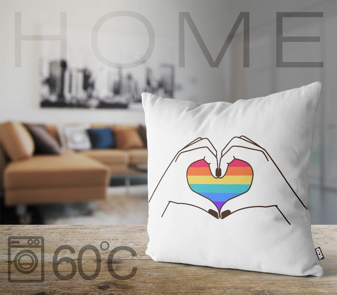 VOID Regenbogen Hände Herz Kissenbezug Kissenhülle Polyester wasserfest Outdoor Indoor, Kissen Gröss