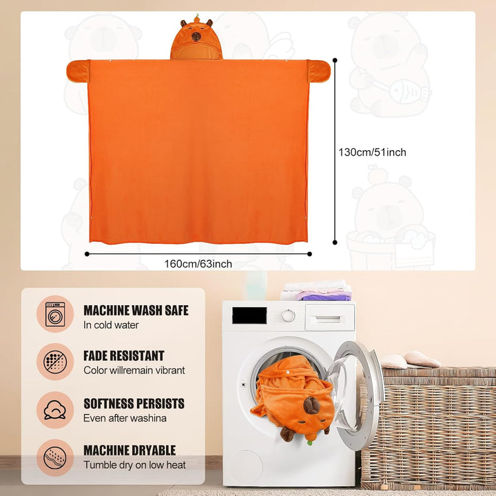 MSISILY Tragbare Decke Hoodie Kuscheldecke Mit Ärmeln, Decke Zum Anziehen Grosse Capybara Decke Gesc
