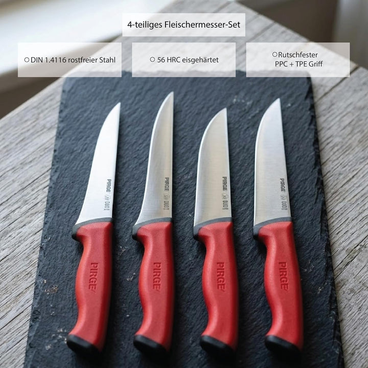 Pirge Duo Metzgermesser Set 4 TLG Schlachtermesser Rutschfester Griff - Fleischermesser - Stechmesse
