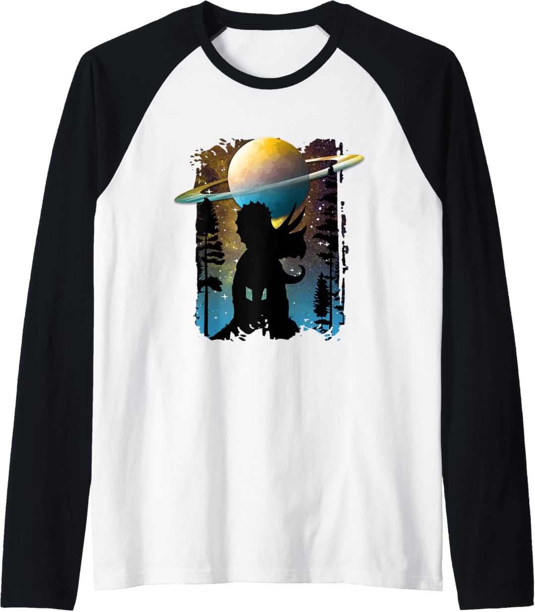 Triceratops Dinosaurier Sci-Fi Galaxy Star Night Nature Grafik Raglan