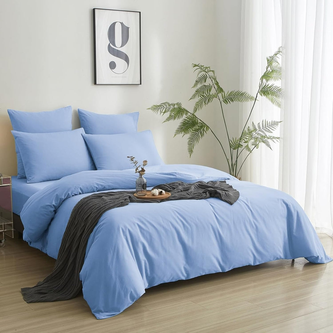 Luowei Bettwäsche 135x200 2tlg Blau Hellblau Himmelblau Einfarbig Uni 1 Bettbezug und 1 80x80 Kissen