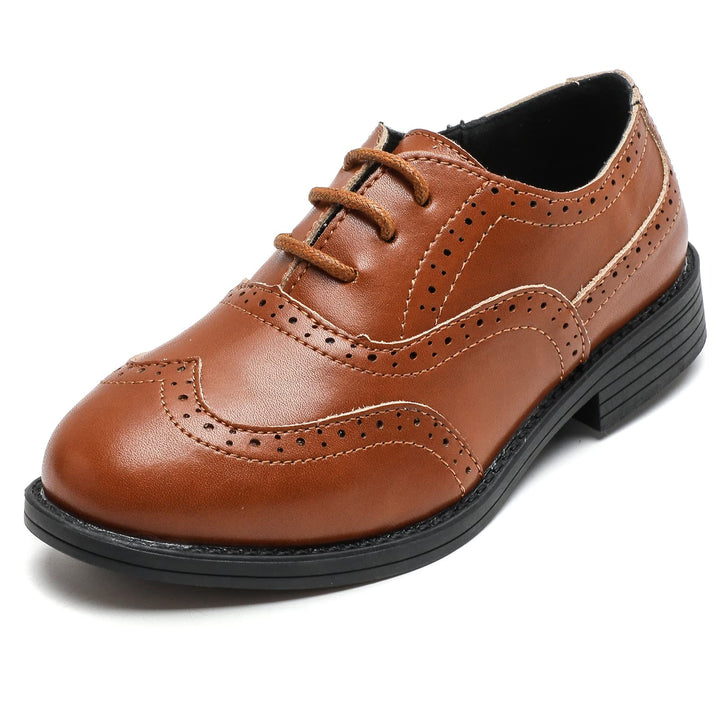 DADAWEN Jungen Schnürhalbschuhe Schule Uniformschuhe Anzugschuhe 27 EU Braun, 27 EU Braun