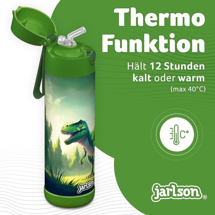 Jarlson® Trinkflasche Kinder Edelstahl Charli [MIT STROHHALM] - Thermosflasche Auslaufsicher - Therm