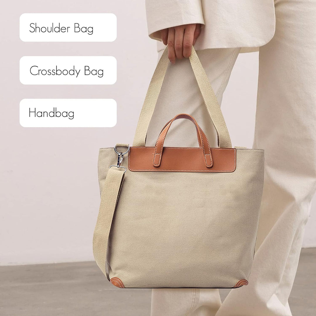 FANDARE Leichte Handtaschen Leinwand gross Schultertasche Damen Umhängetasche für 12.9 Zoll Laptopta