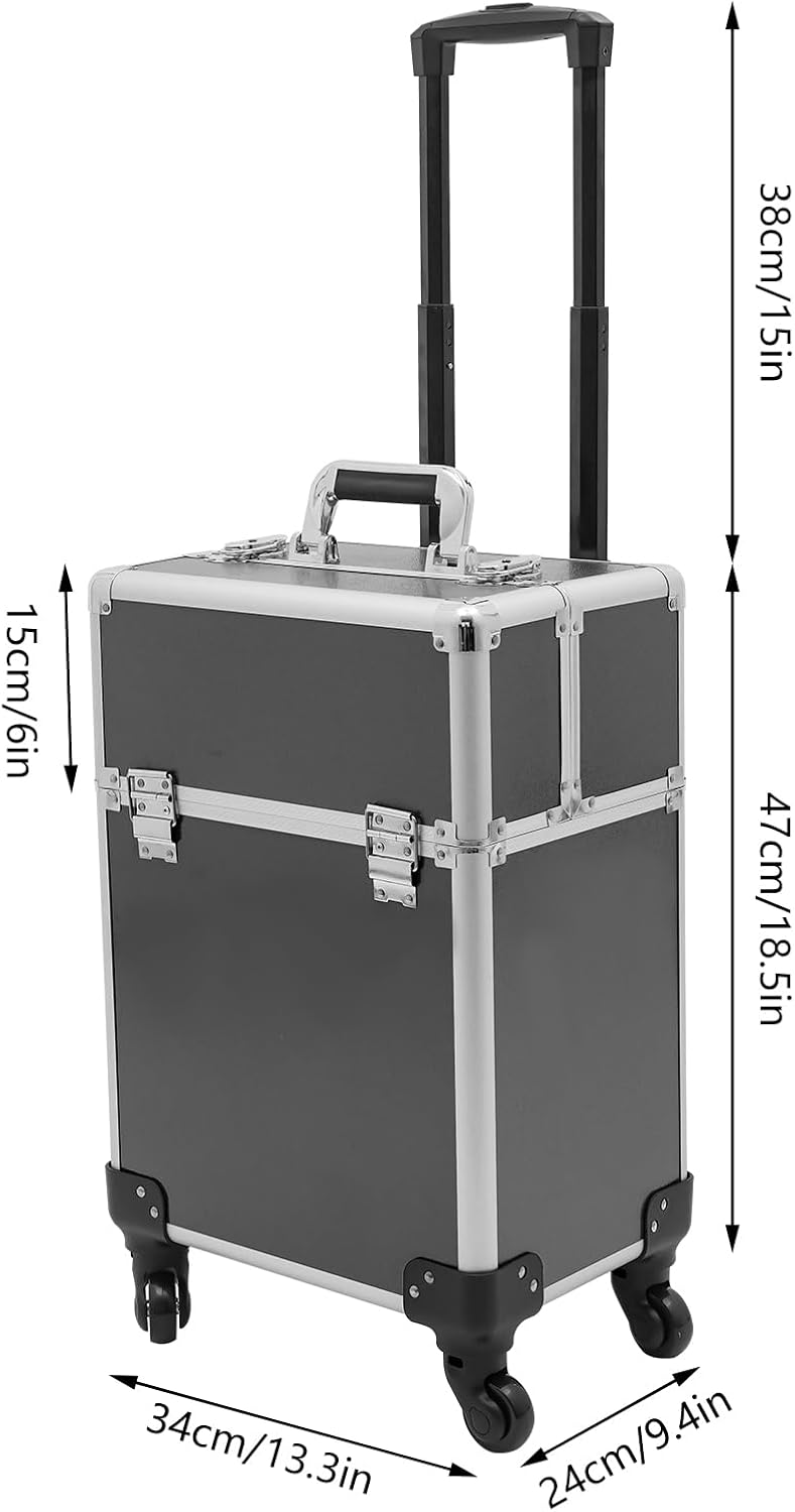 Schwarz Grosser Schminkkoffer, Kosmetikkoffer Trolley 360° Drehbare Kosmetik Trolley Profi-Kosmetik