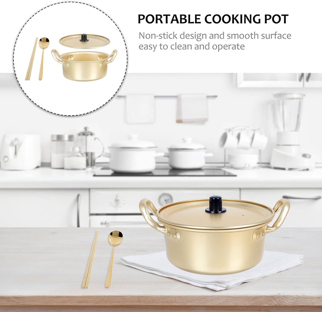 YARNOW Double Ears Nudeltopf 1 Set Koreanische Ramen Topf Aluminium Kochtopf mit Deckel Löffel Stäbc