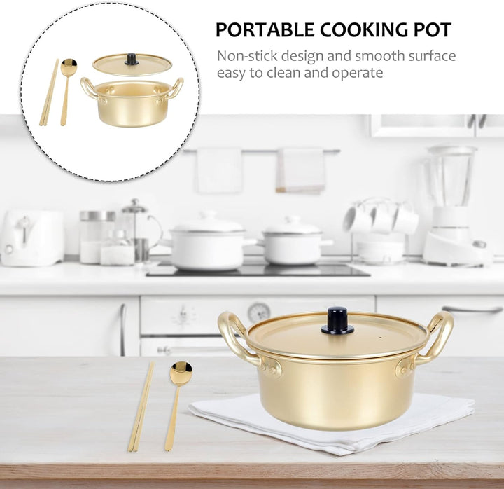 YARNOW Double Ears Nudeltopf 1 Set Koreanische Ramen Topf Aluminium Kochtopf mit Deckel Löffel Stäbc