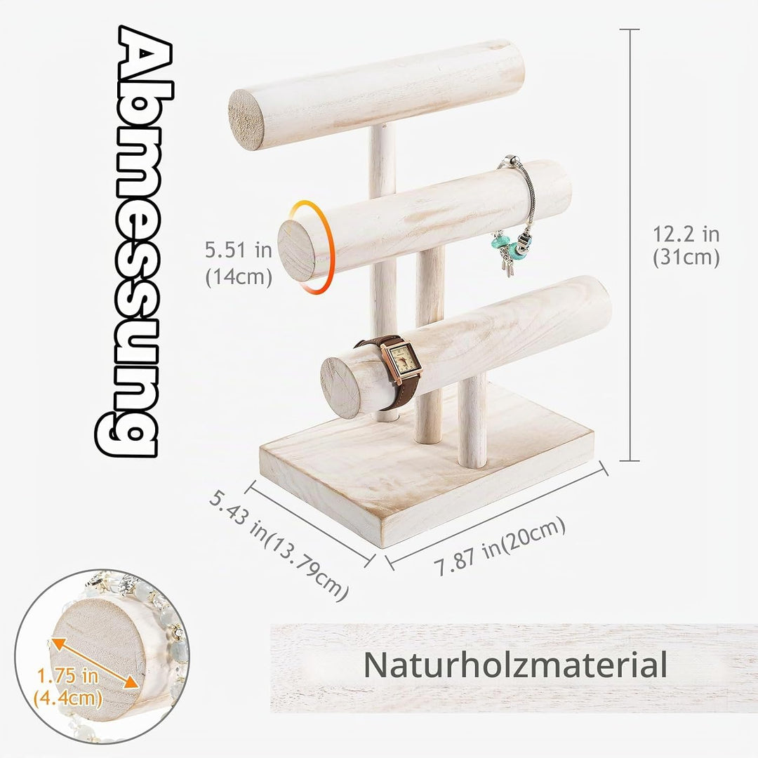 ProCase 3 Etagen T-Form Armbandhalter aus Holz, Abnehmbare Armband Halterung Schmuckhalter Armbänder