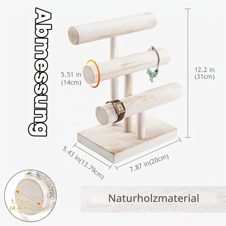 ProCase 3 Etagen T-Form Armbandhalter aus Holz, Abnehmbare Armband Halterung Schmuckhalter Armbänder