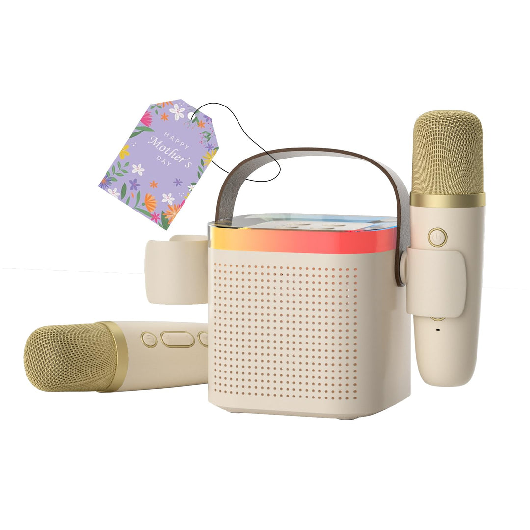 Mini Karaoke Maschine mit 2 Mikrofones, Kreative Musik Lautsprecher mit Mic Halter für Kinder Erwach