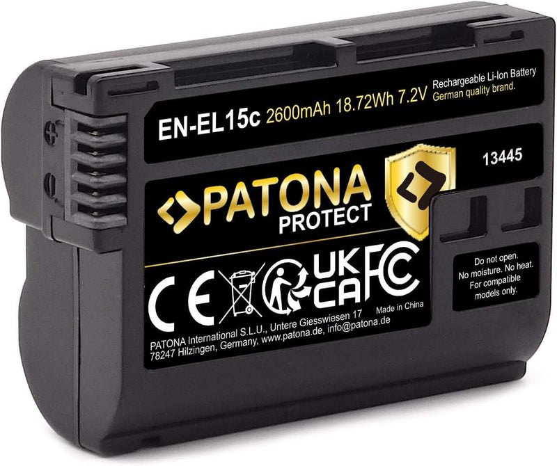 PATONA Protect Akku EN-EL15c 2400mAh mit NTC-Sensor und V1 Gehäuse - Kompatibel mit Akku Nikon Z5 Z6