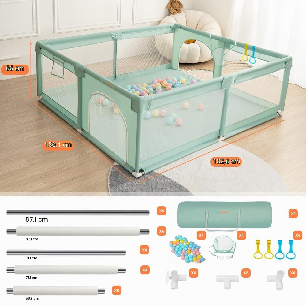 COMOMY Laufstall Baby, 150x180x66cm Laufgitter Baby Grosse xxl Sicherheitsbereich Schutzgitter für K